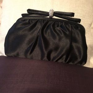 Nina Black Satin Clutch/Shoulder Bag